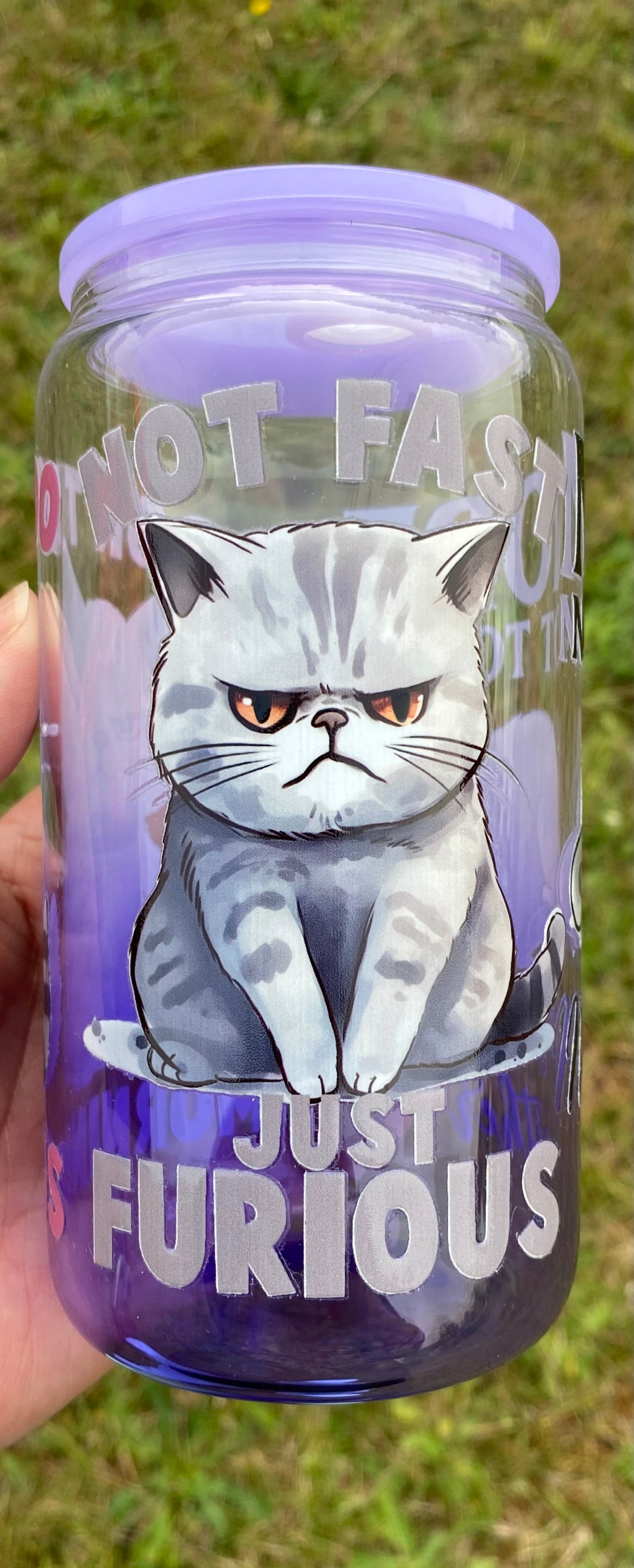 G18 Glass Angry Cat Purple Ombre