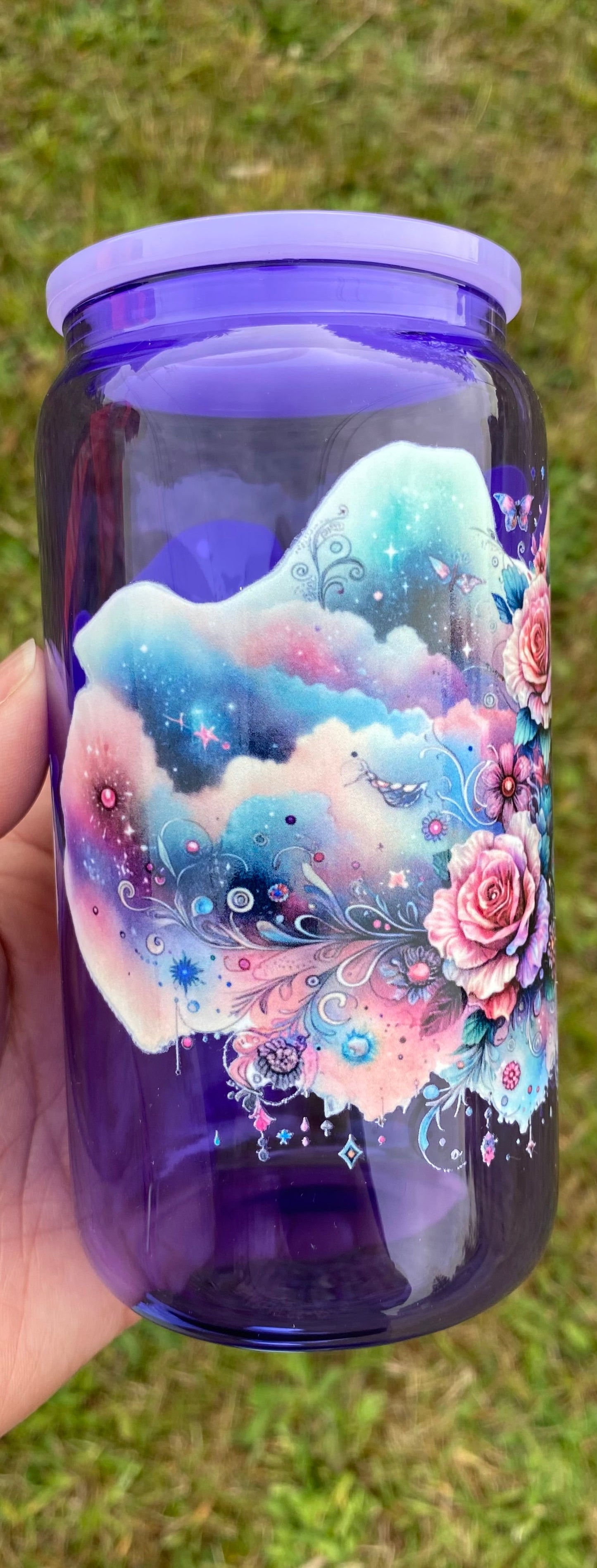 G21 Glass Floral Skull Purple